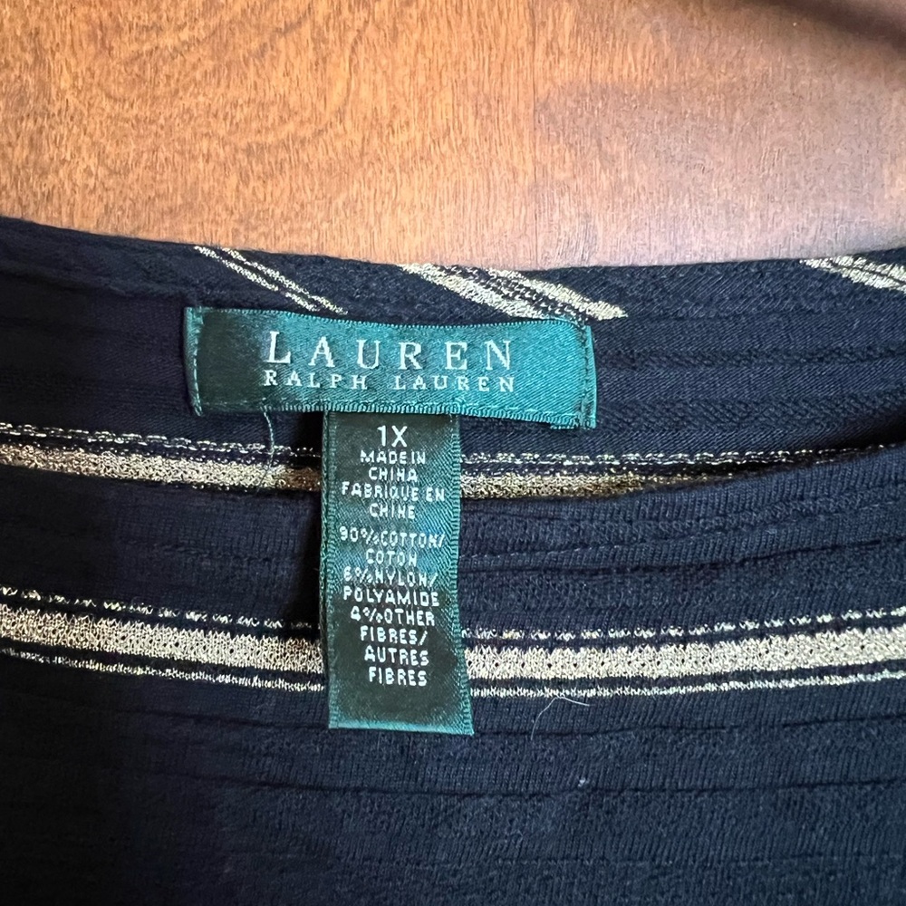 Ralph Lauren Black and Sparkly Gold Striped Long Sleeve Top - Picture 3 of 4